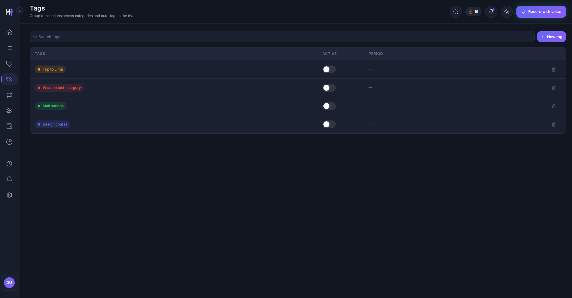 Money Tracker screenshot - Custom Tags
