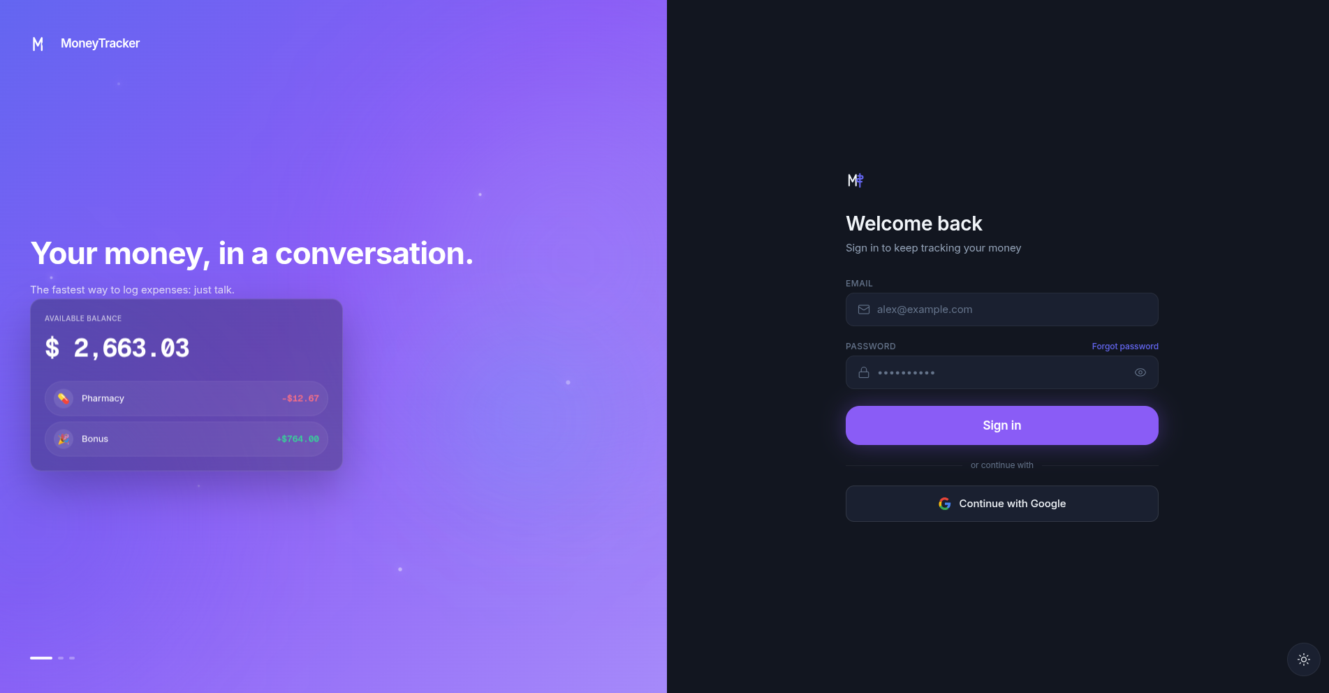 Money Tracker screenshot - Sign In & Auth
