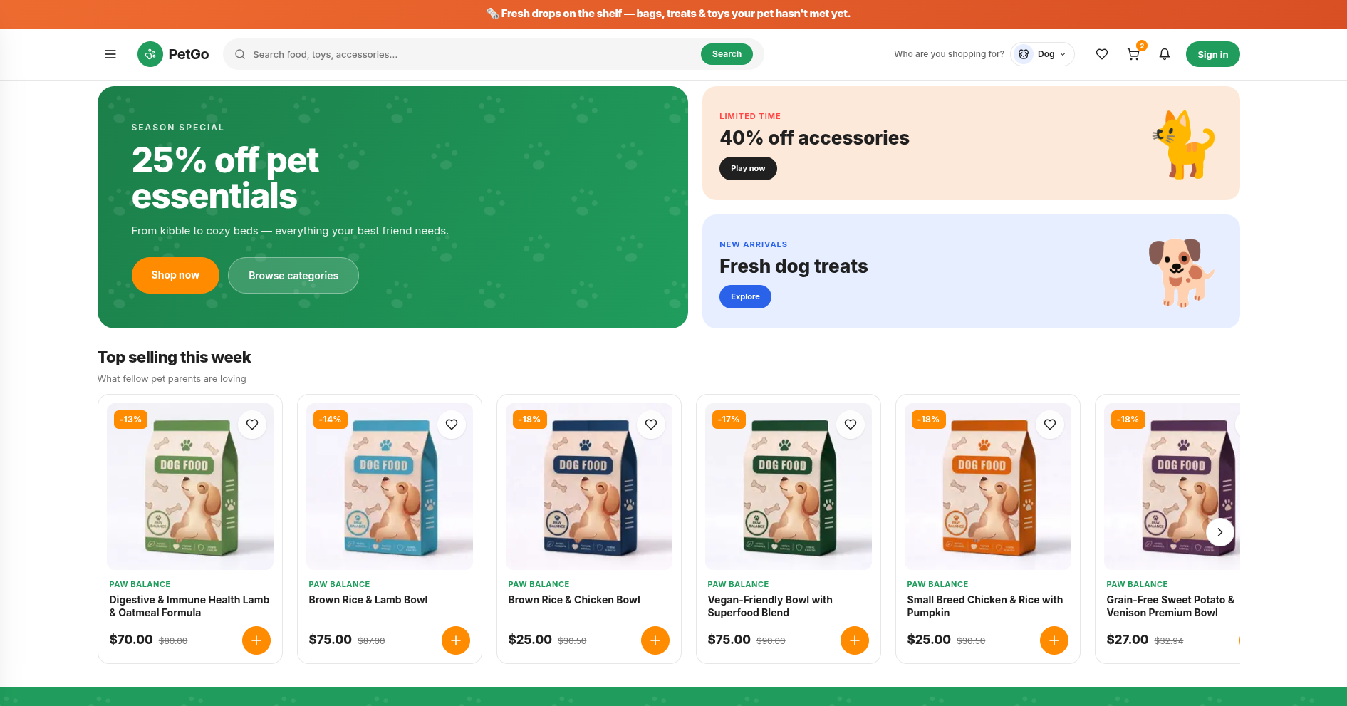 PetGo screenshot - Storefront & Catalog