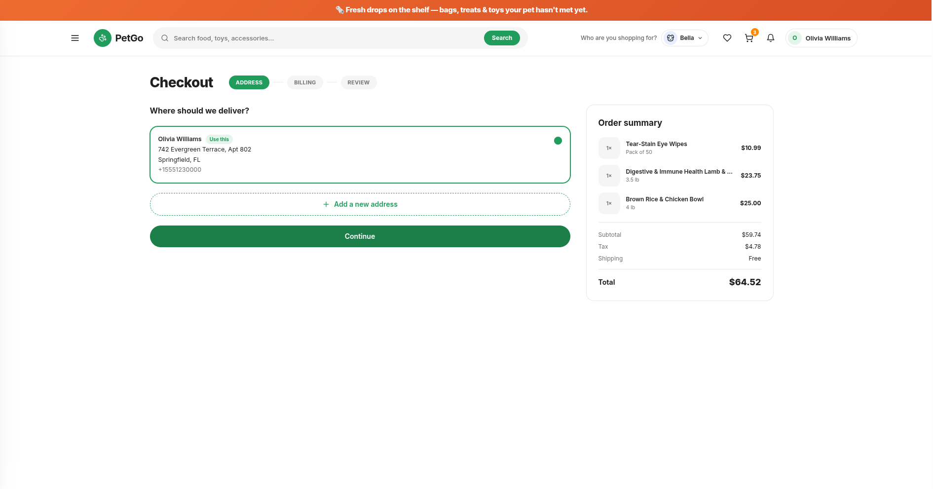 PetGo screenshot - Checkout Flow
