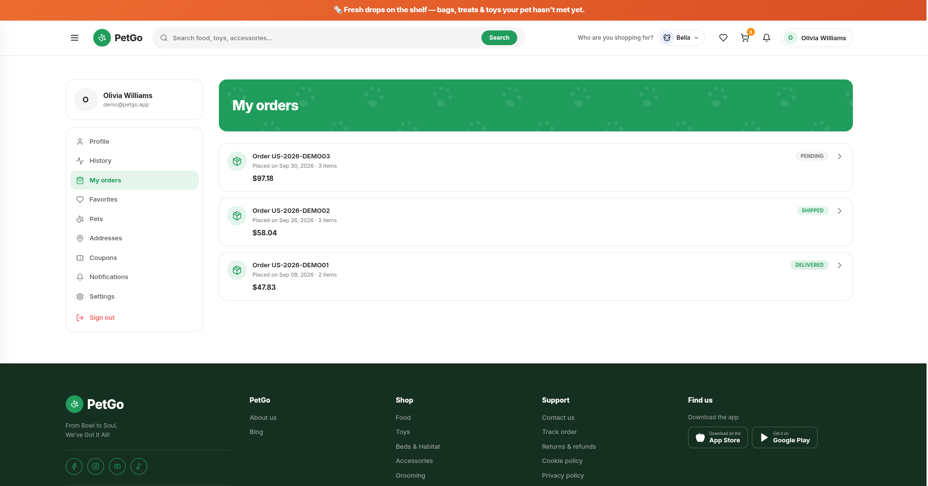 PetGo screenshot - Order Tracking
