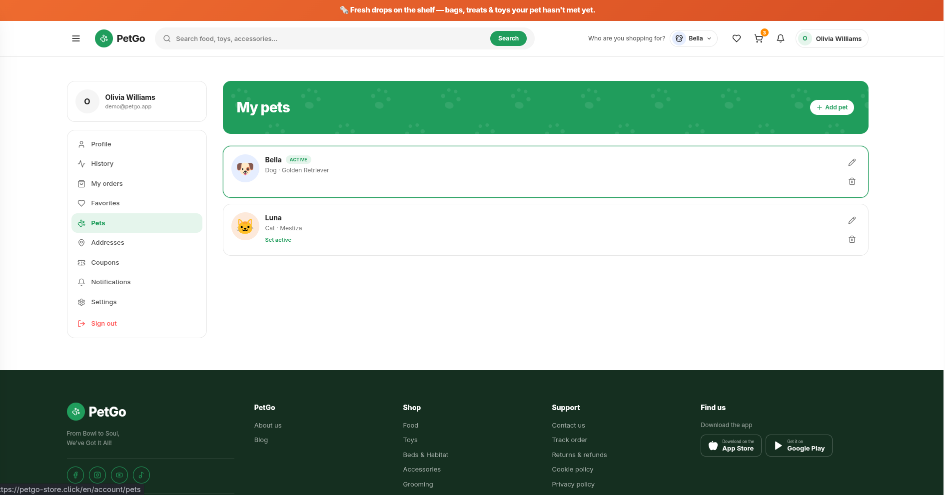 PetGo screenshot - Pet Profiles & Allergies